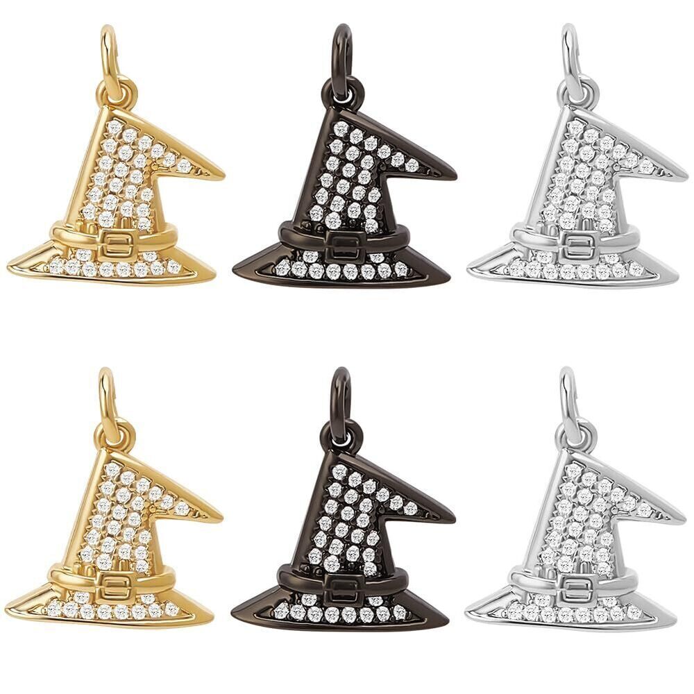 2021 1 Box 6Pcs Witch Hat Charm Real 18K Gold Plated Cubic Zirconia